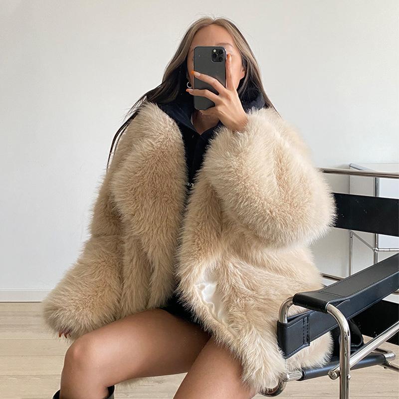 Luxury Faux Fur Coat Women Winter Thick Warm Long Sleeve Turndown Collar Female Overcoat  Elegant Lady Outerwear
