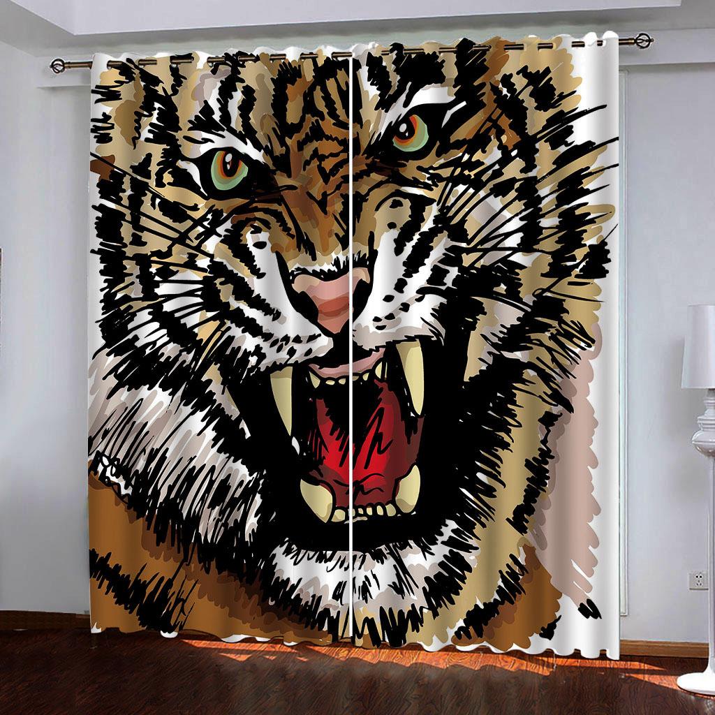 3D Animal Digital Art Psykedelisk Drømmefanger Løve Ulv Mønster Tynn Halvskygge Vindu Gardin for Soverom Stue Krok