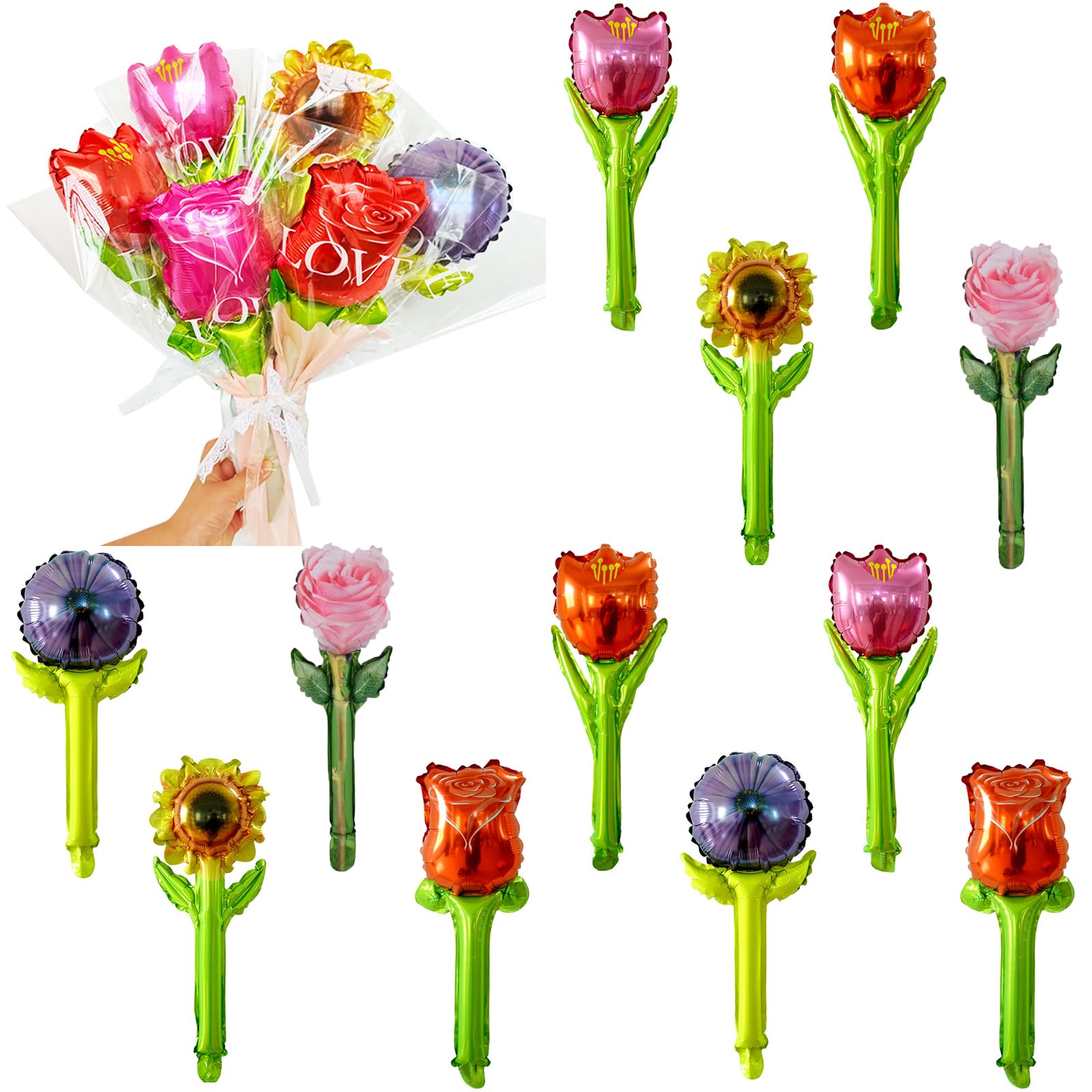 

Mainiusi Flower Handheld Balloon Set 12 Pieces Roses Marguerite Sunflowers Tulips Event Decorations Birthday Party Festival Summer Cultural School