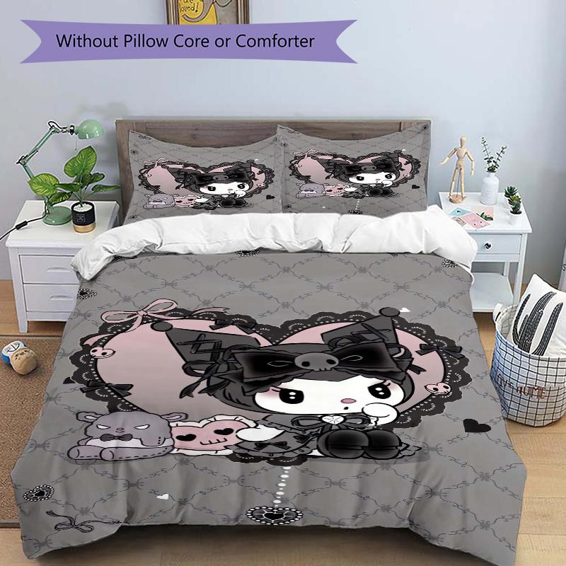 3pcs Sanrio Love Kuromi Bedding Set, Including 1 Quilt Cover and 2 Pillow Shams,Soft and Comfortable Home Bedroom.S077