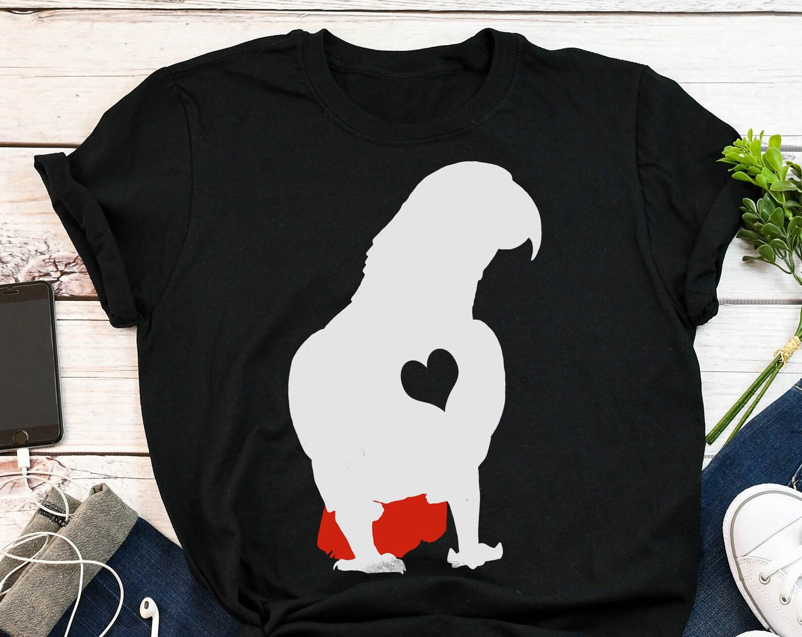 African Grey Parrot Shirt, , Parrot Lover Gift, Cute Bird T-shirt, African Gray Parrot Tshirt, Pet Graphic Tee, Clothing, Blue, Navy 140