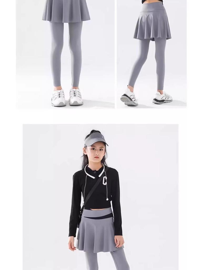 Girls' Quick-Dry Spring & Autumn 2025 Fake Two-Piece Tennis Skort and Yoga Base Shark Pants