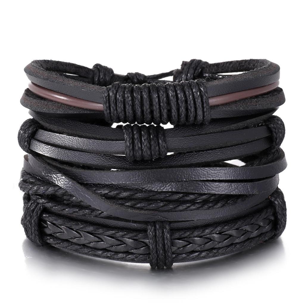 European & American Handmade Braided Leather Bracelet Set: Men's Hip Hop Punk Vintage Multi-layer Jewelry