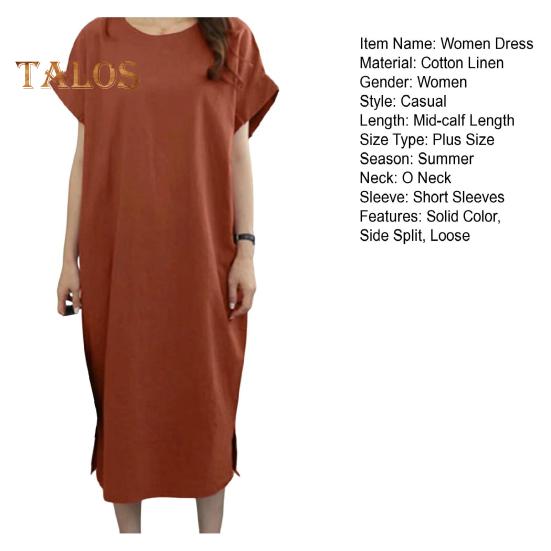 שמלת קיץ לנשים שרוולים קצרים או צווארון משוחרר צד ישר מכפלת מפוצלת רכה נושמת בתוספת מידה מזדמנת אורך אמצע עגל נסיעות נסיעות שמלת Midi