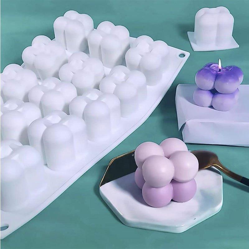 1 buc Matriță Mini Cub 3D cu 15 cavități, Matrițe Pătrate din Silicon cu Bule, Matriță pentru Lumânări din Ipsos