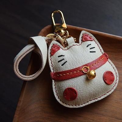 Trendy PU Leather Rocking Lucky Cat Keychain Cartoon Pony Animal Pendant Key Ring Charm Women Bag Decoration Accessories