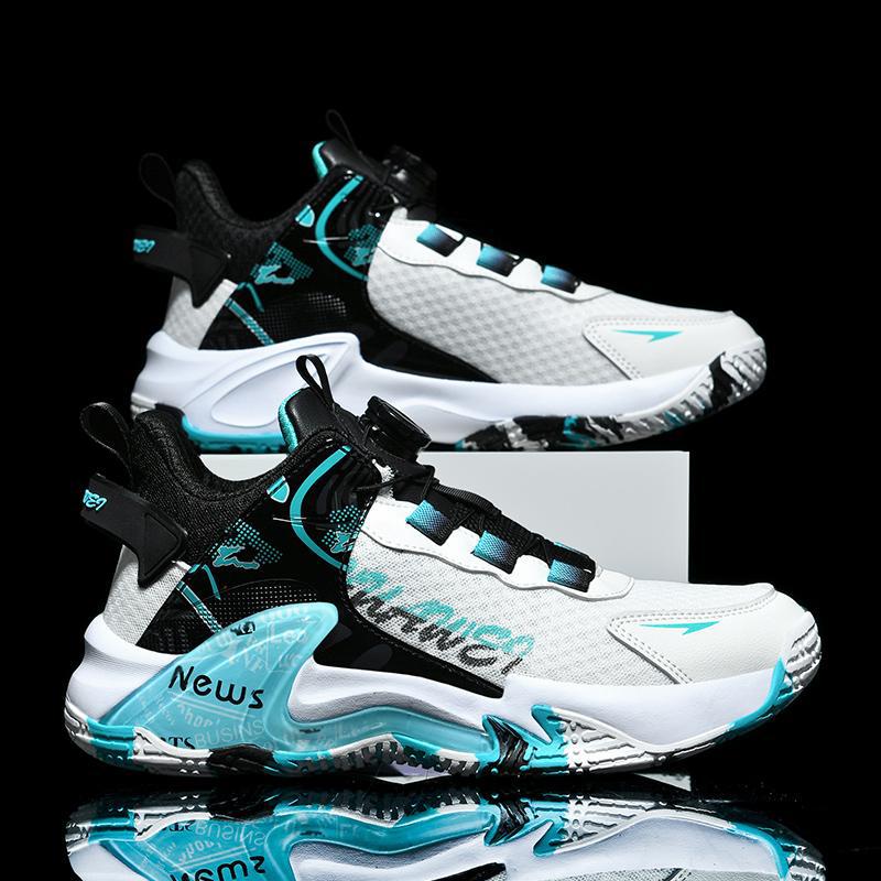 

New explosion rotating buckle microfiber mesh basketball shoes wear-resistant heightening casual trendy shoes 45