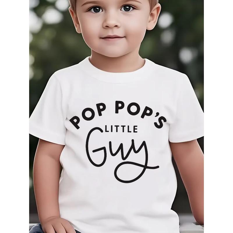 European sizes Summer Boys' Trendy Short-Sleeve Top Featuring The Pop Pop'S Little Guy Letter Element Series, Perfect for Outdoor Casual Wear