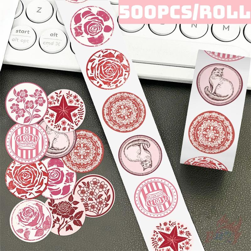 500Pcs/Roll Vintage Pink Art Series 02 Kids Rewards Stickers - DIY Scrapbooks Album Decor Sealing Label Decals