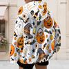 Women Plus Size White Zip Up Hoodie Long Sleeve Halloween Dachshund Printed Drawstring Hood With Pockets