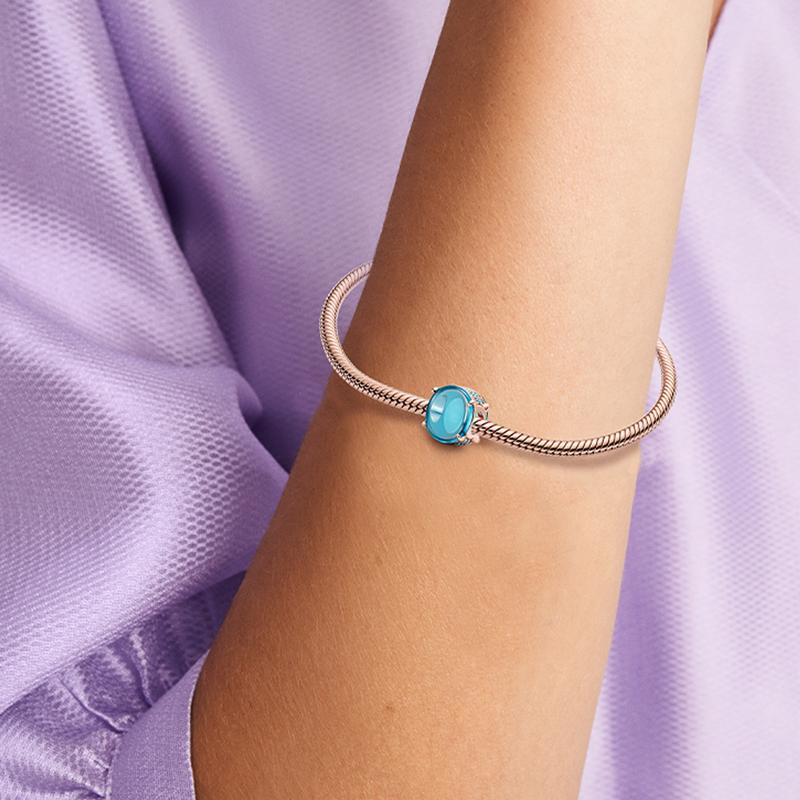 Pandora Rose gold blue oval cabochon gemstone charm necklace / pendant for women 789309C01