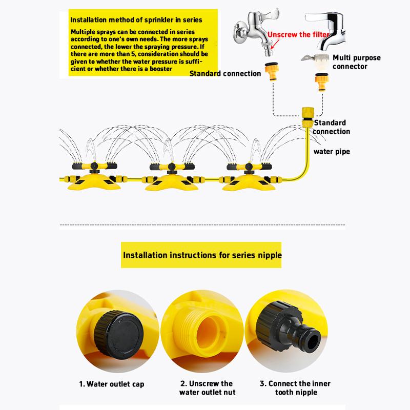 360 Degree Automatic Rotating Sprinkler Head Three Way Rotary Nozzle Garden Lawn Nursery Irrigation Water Sprinkler