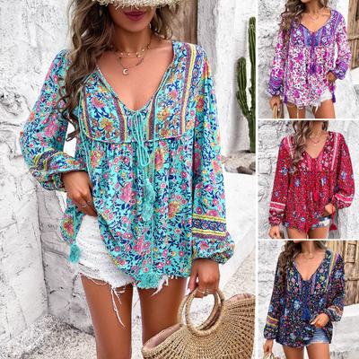 Women's Spring and Summer Casual Holiday Printed Long-sleeved Shirt