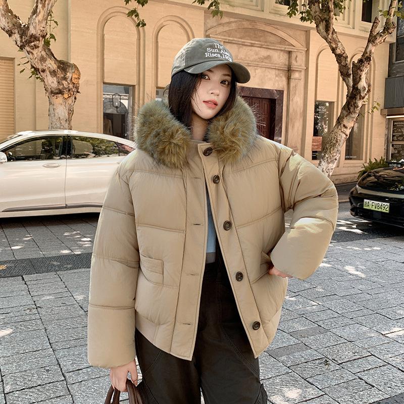 Big fur collar short down cotton-padded clothes women's winter new versatile small thickened cotton-padded jacket women's coat