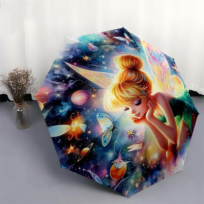 Tinker Bell Themed Travel Umbrella-8 Ribs Automatic Opening and Closing, Portable Folding Design, Compact and Stylish Umbrella