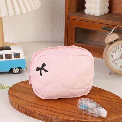 Multifunctional Quilted Cotton Sanitary Napkins Storage Bag Coquette Bow Makeup Bag Large Capacity Coin Purse for Women Girls
