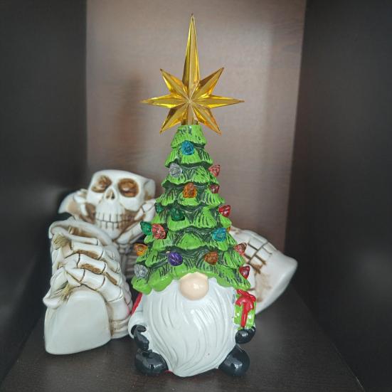 Lighted Up Gnomes Christmas Tree Figurine Small Prelit Faceless Old Man Christmas Tree with Multicolored Light for Home Room Fireplace Tabletop Decor