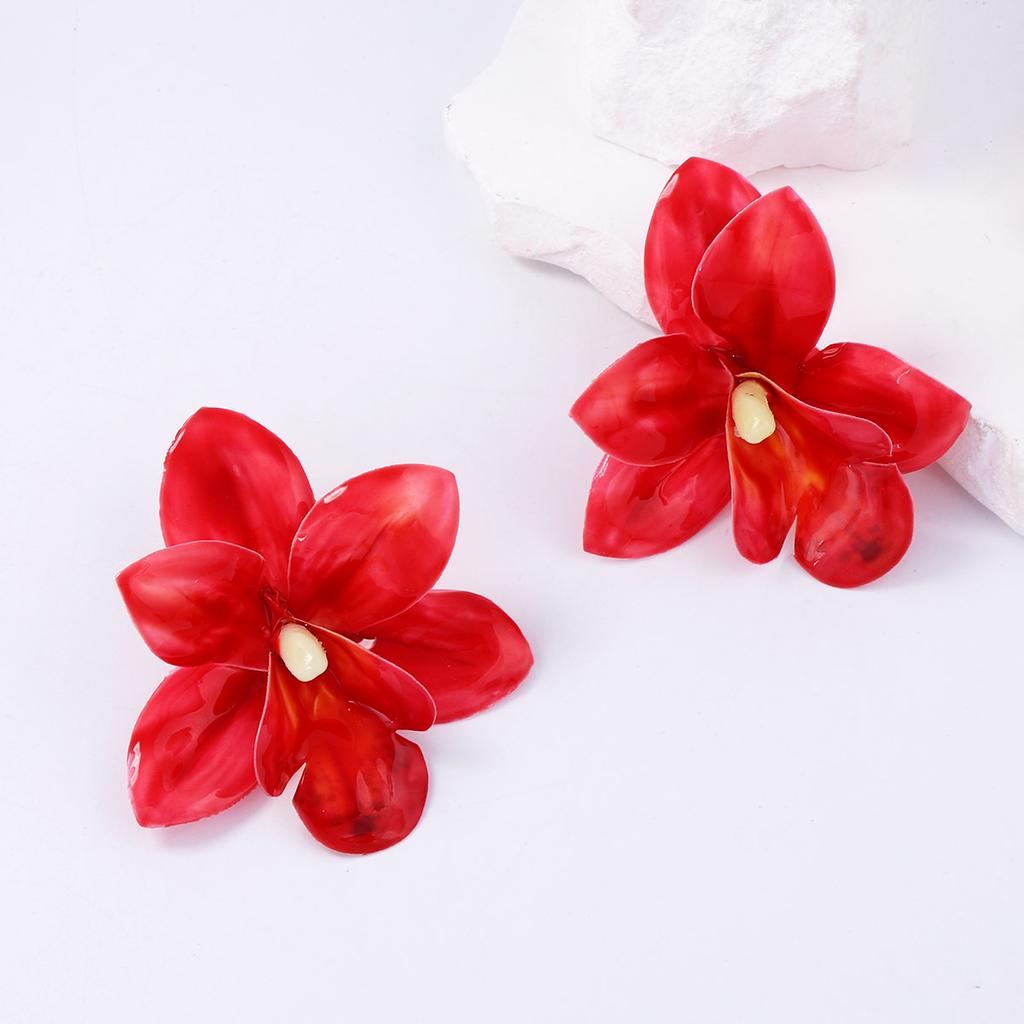 Bohemian exaggerated fashion simple dripping oil unique fabric flower stud earrings versatile vacation women