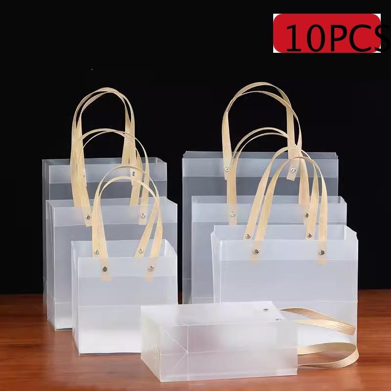 10/20Pcs Frosted Tote Bag Reusable Pvc Waterproof Transparent Companion Gift Wrapping Bag Festival Gift Carrying Bags Guest Gift