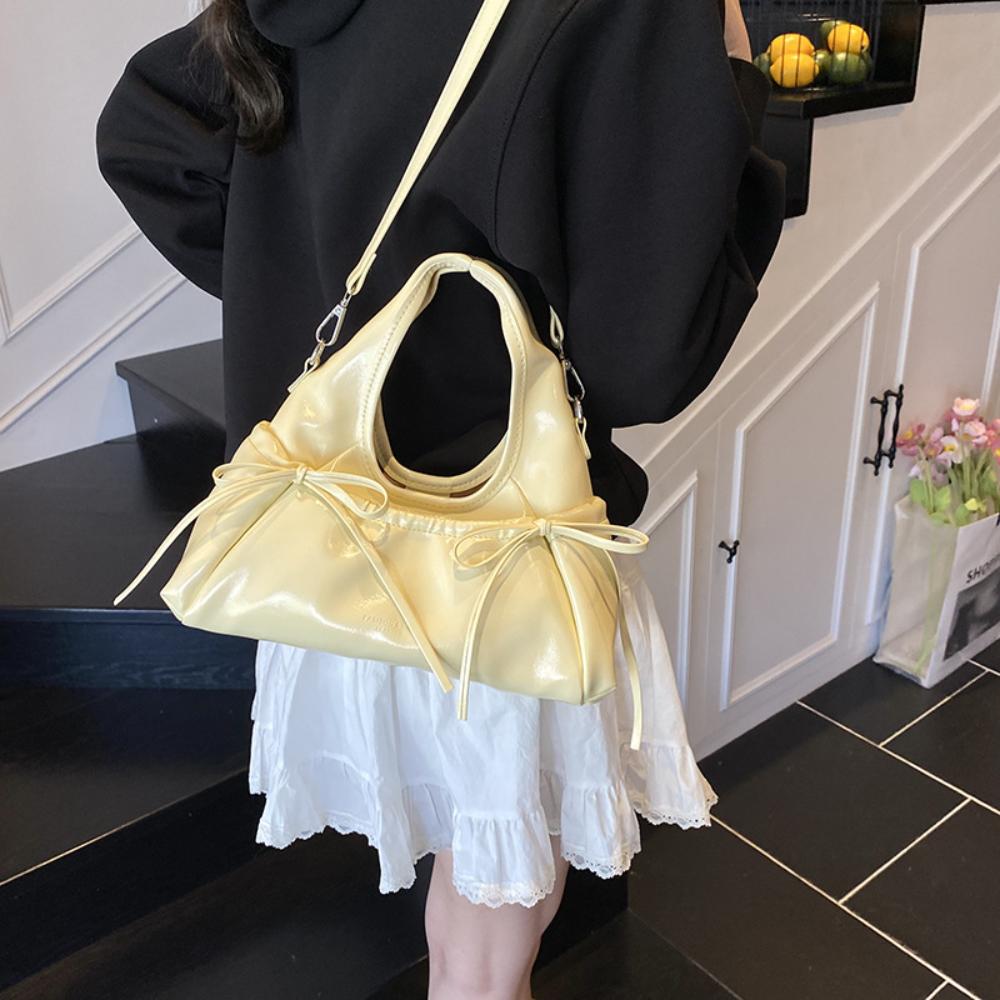 Korean Style Ballet Core Ruched Bow  Bag For Women Fashi Shoulder Crossbody Bag Elegant Underarm Hobo Bag Niche Handbag