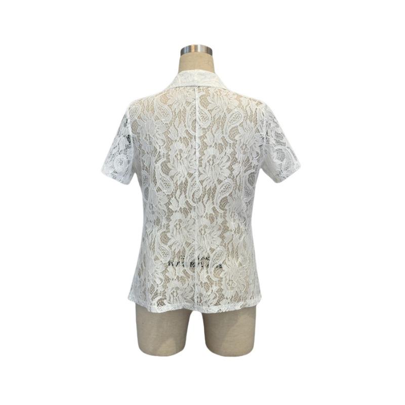 Dámská letní móda Krajkový elegantní oblek s krátkým rukávem Letní sako Top