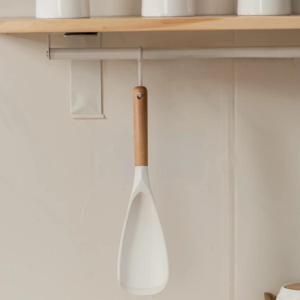 2Pcs Wood Handle Silicone Salad Spatula Japanese Style Rice Spoon Cooking Shovel Complementary Food