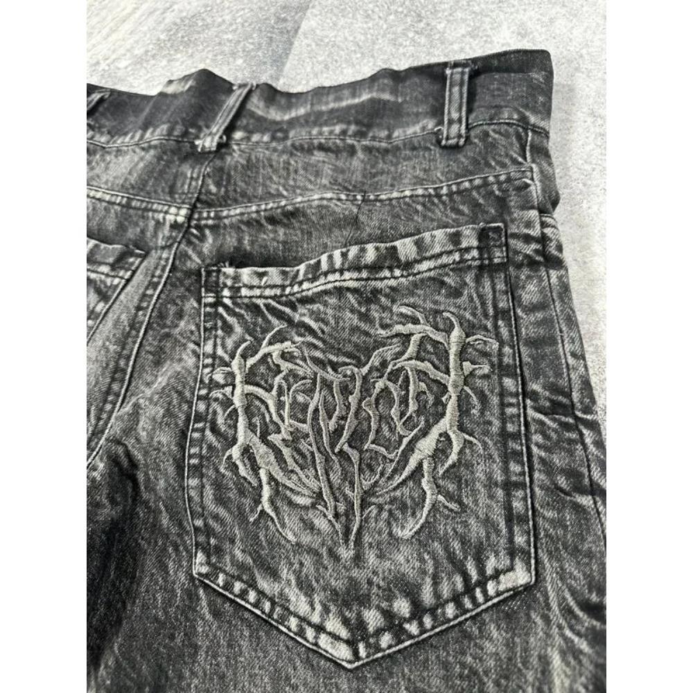 Amerikanische Retro Neue Y2K Antike Patchwork Bestickte Unregelmäßige Denim Shorts Für Männer Und Frauen Lose Harajuku Casual herren Shorts