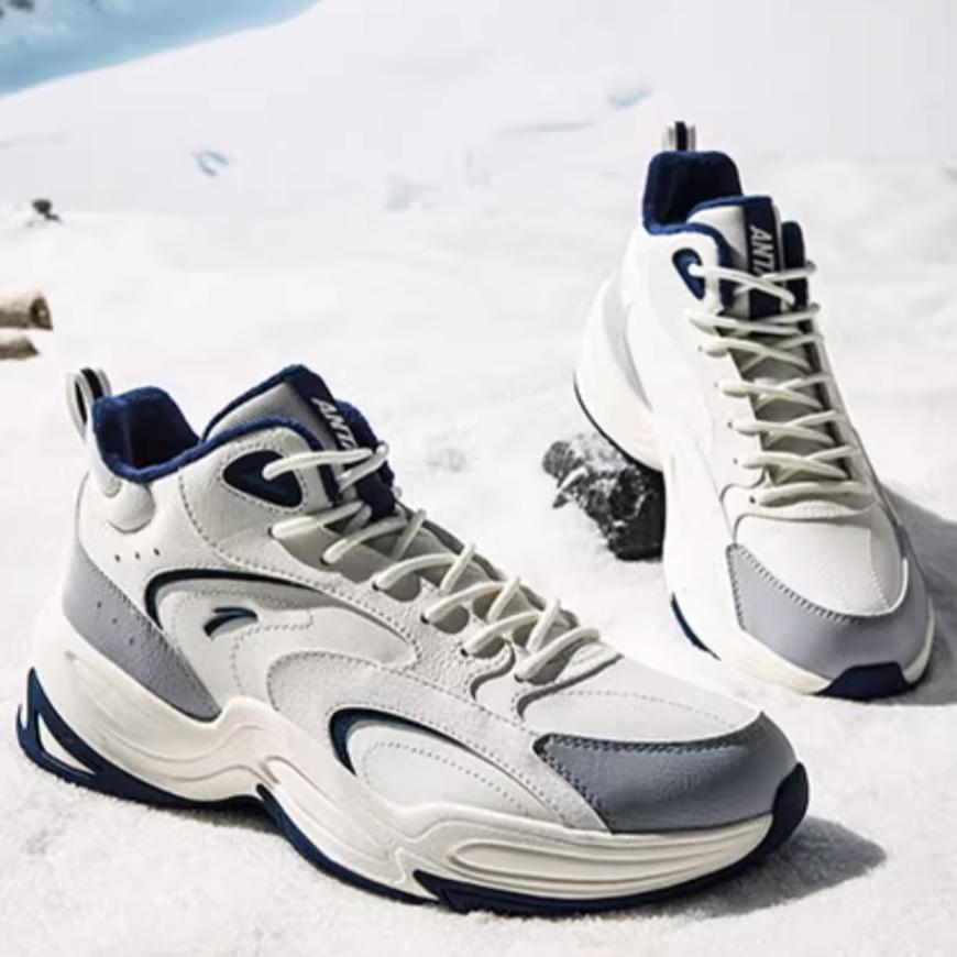 New Anta Through Warm Slip-Resistant Low-Top Casual Shoes Men's White Gray Blue 112448957-1