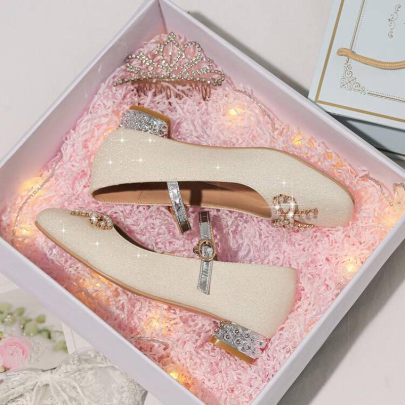 New British girls' student shoes rhinestone non-slip soft-soled buckle girls' princess shoes medium and older children's shoes children's single shoes