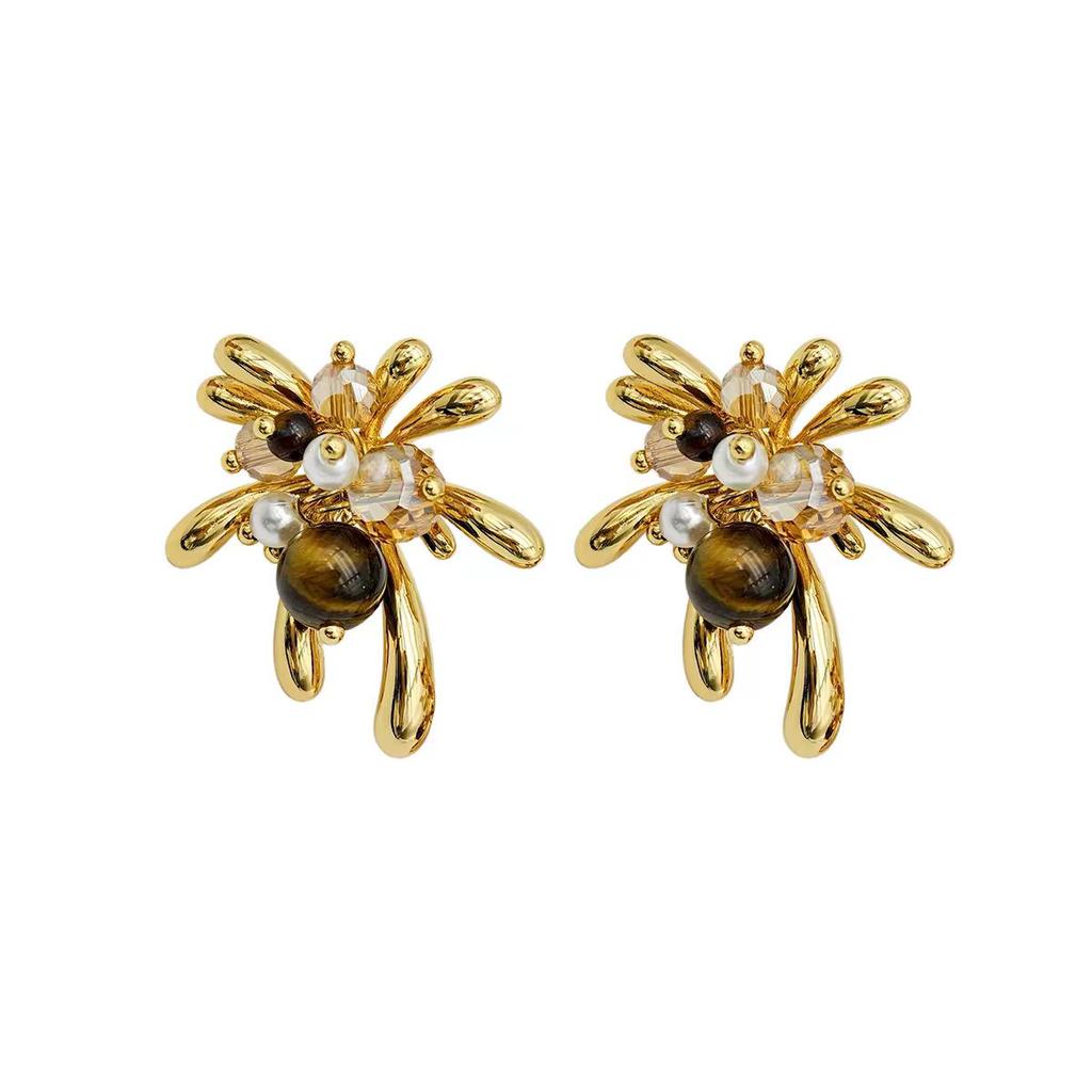 Golden Fireworks Tiger Eye Stud Earrings - Unique, Cool Style with High-End Luxury Feel