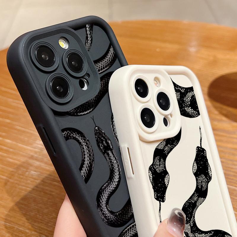 Black Snake Print Phone Case For iPhone 17 16 15 14 Pro Max 13 12 11 XS X XR 7 8 Plus 17Air Shockproof Candy Soft Silicone Cover