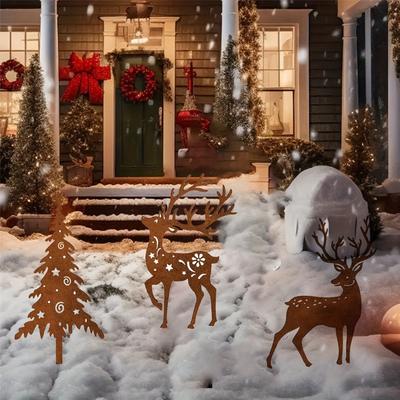 Custom Rustic Metal Christmas Tree & Outdoor Garden Stake Decorations