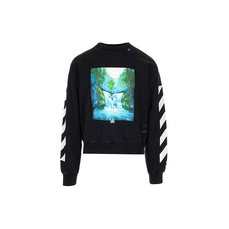 OFF WHITE Waterfall Print Crewneck Sweatshirt OMBA035E19E300151088