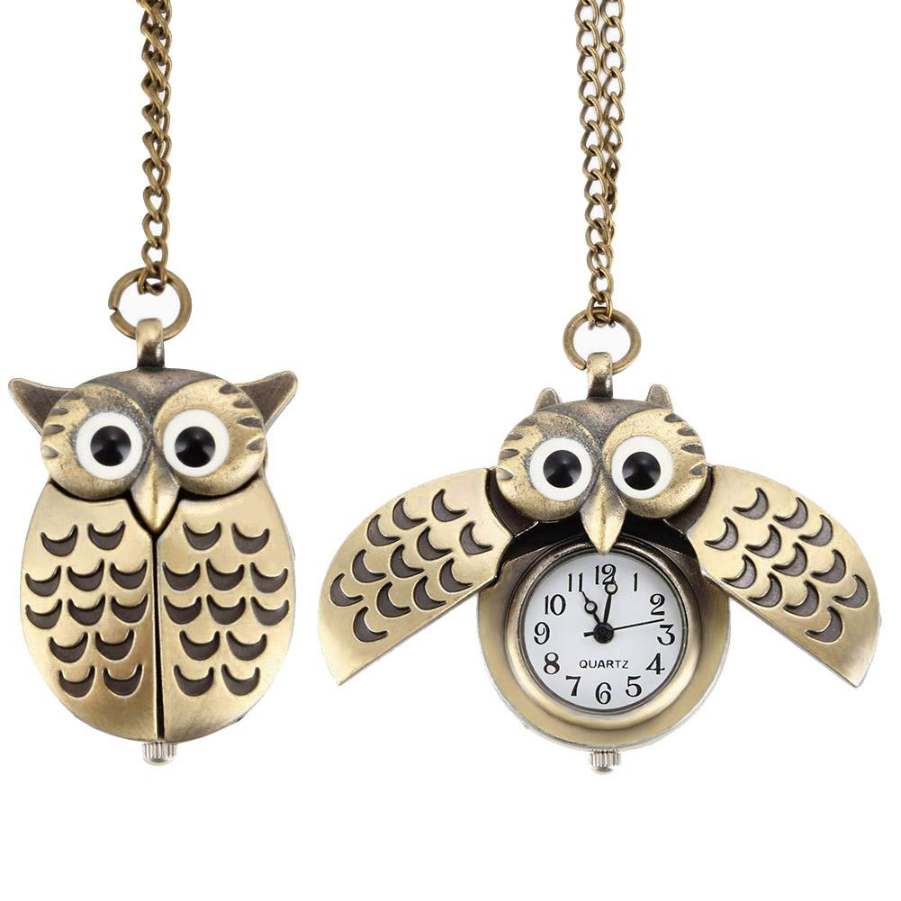 Fashion Cartoon Owl Decorative Vintage Pocket Watch On Chain Vintage Watches Quartz Necklace Pendant Clock Gifts For Women