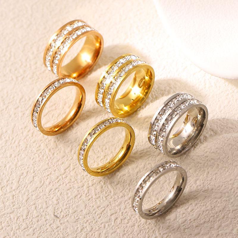 

«Роскошное парное кольцо из титановой стали «Звездное небо» – двойной и одинарный бриллиант, не выцветает» 2mm single row, number 9 серебряный