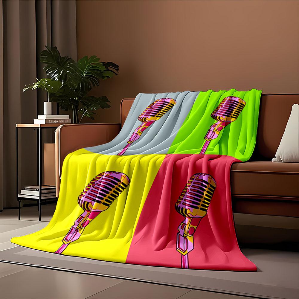 Retro Pop Art Microphone Blanket for All Seasons Blanket Lunch Break Throw Gift