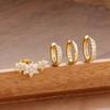 4PCS Fashion Stainless Steel Zircon Round Hoop Earrings Set For Women European Simple Hoops Flower Ear Stud Wedding Jewelry