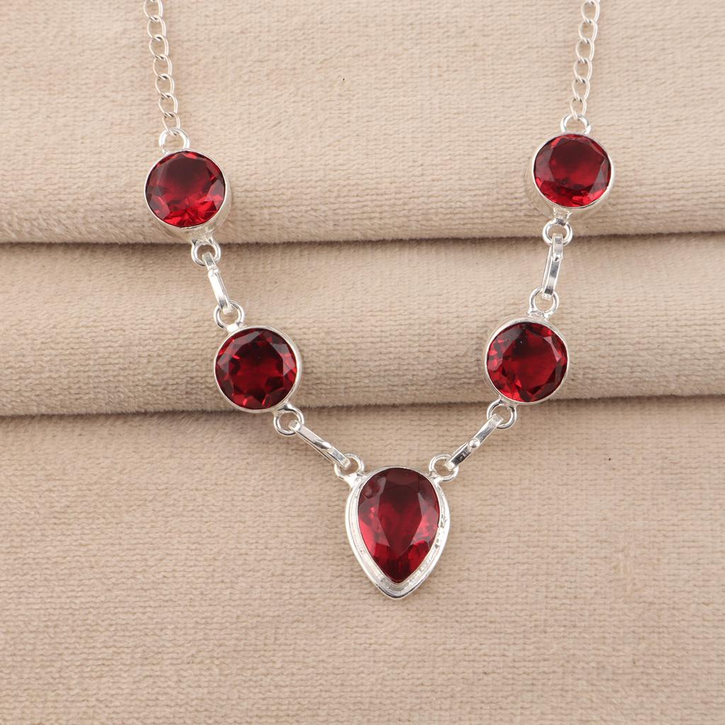 Natural Pink Rubellite Gemstone Silver Necklace 16-18" 925 Sterling Silver Handcrafted Jewelry RN-3-11