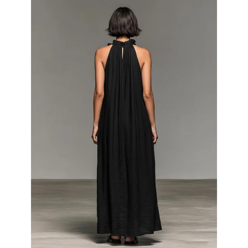 Holiday Ruffle Edge Neck Sleeveless Dress Women's Summer Loose and Thin Long Dress Women's Clothing