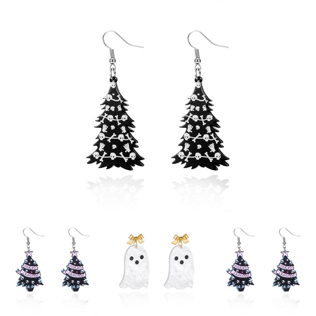 Acrylic Geometric Ghost Dangle Earrings With Electroplated Finish For Stylish Women