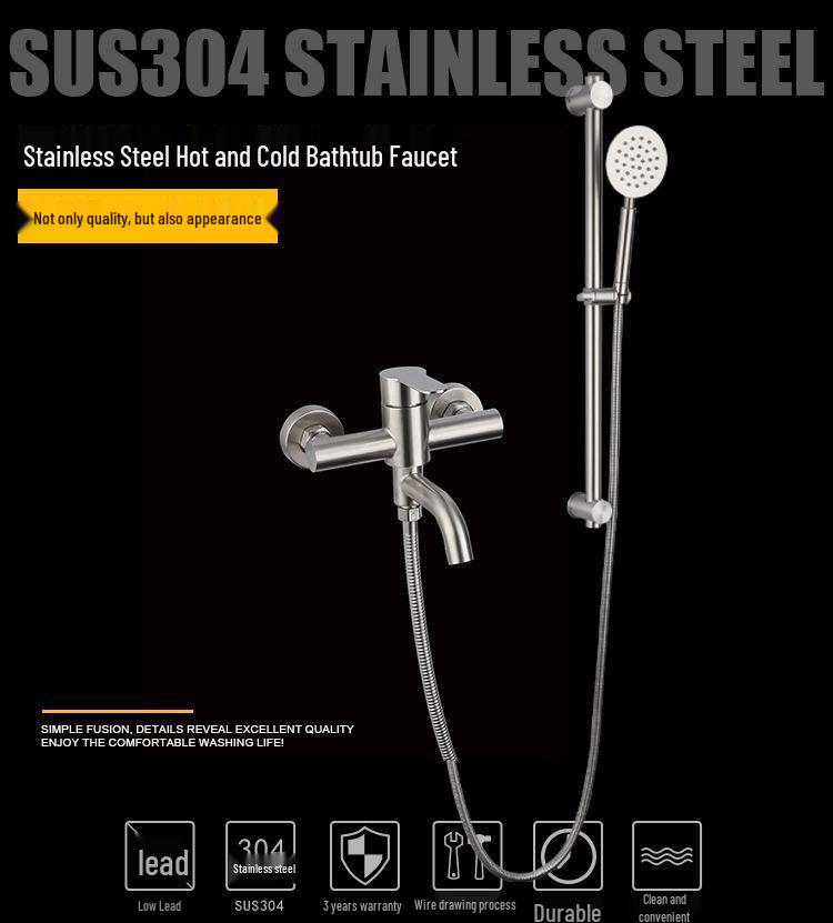 Brushed 304 Stainless Steel Gooseneck Mixer Faucet Set for Bathtub and Shower