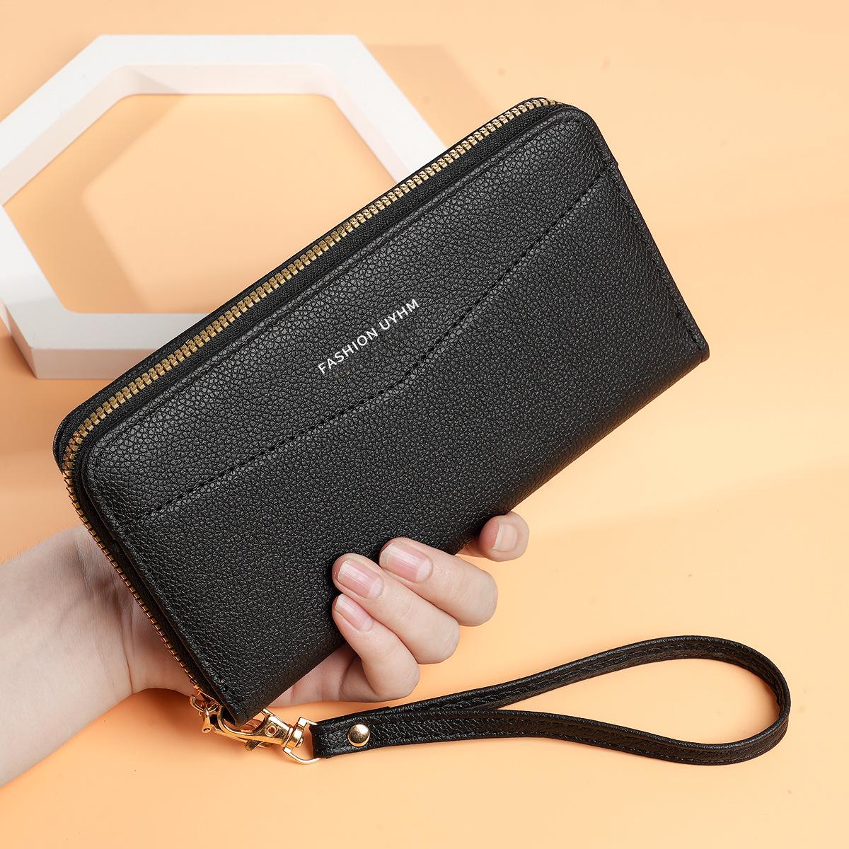 Женский ретро-клатч на молнии Кошелек большого объема и кошелек-браслет для монет и телефона чёрный 830₽