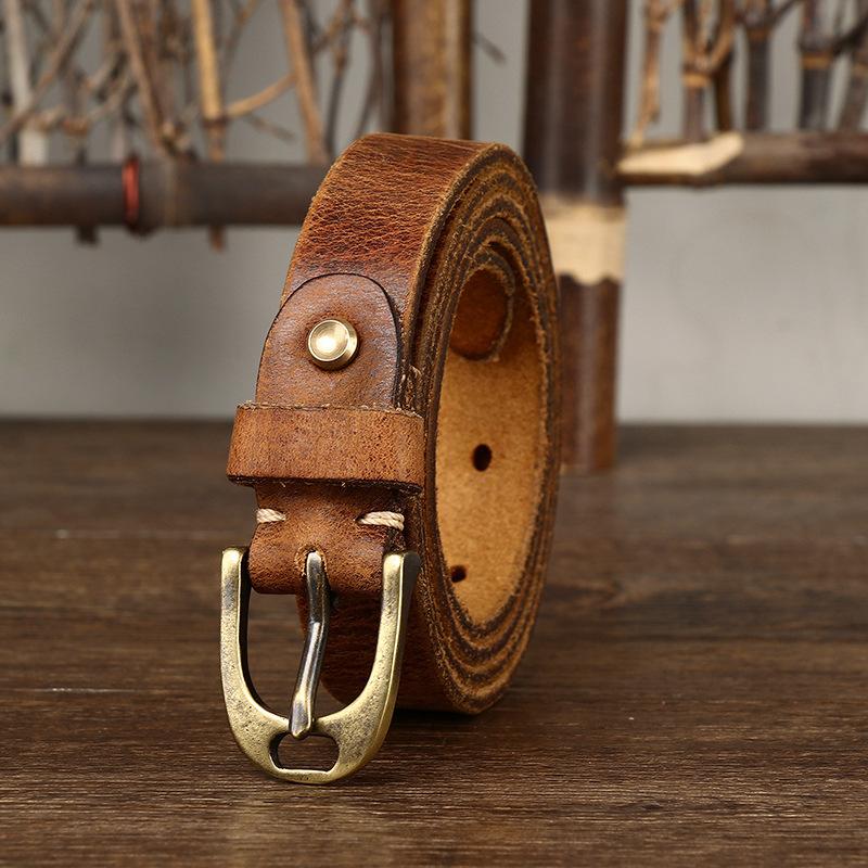 Washed Retro And Old Pure Cowhide Cracked Belt Women'S Genuine Leather Pin Buckle Trendy Personalized Denim Casual Belt Women'S