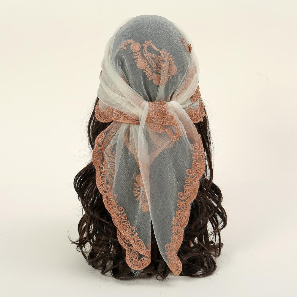 Hollow Out Foulard Bandana Floral Embroidery Lace Handkerchiefs Elegant Hair Scarf Headband  Women