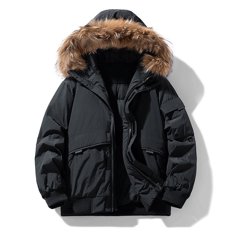 

2025 Men s Fur Collar Down Parka - Thick Winter Workwear Style for Men and Women M чорний