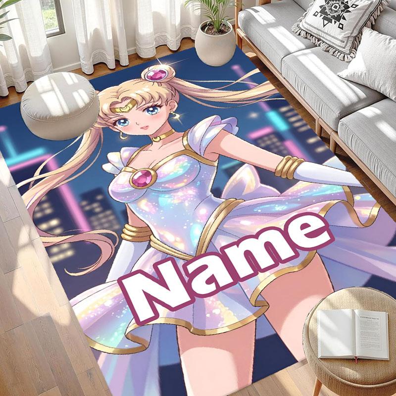 Custom Name Personalized Sailor Moon Print Carpet, Versatile Home Decor Rug, for Playroom, Apartment, Balcony, Entryway, Hallway Gift