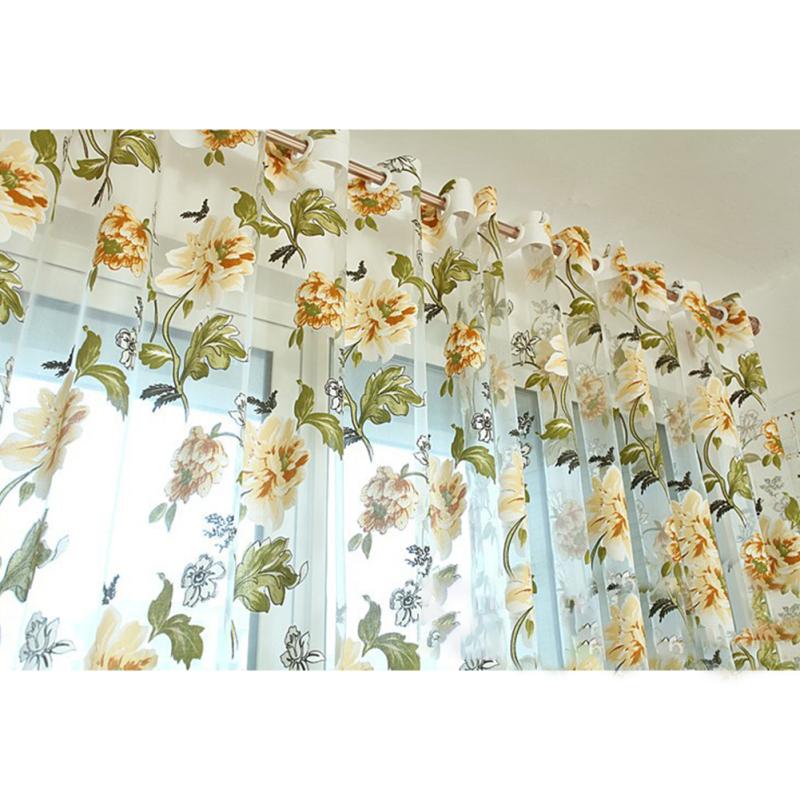 Peomies Embroidered Curtain with Holes Beads Light Transmission Door Window Curtain for Living Room