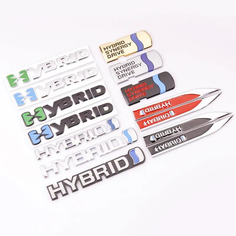 3D Metal HYBRID Logo Rear Trunk Emblem Badge Side Fender Sticker Decals For Toyota Prius Rav4 Camry Prius Crown Auris TRD