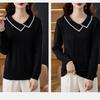 Women's V Neck Sweater Solid Color Slim Knit Pullover Sweater Autumn Winter