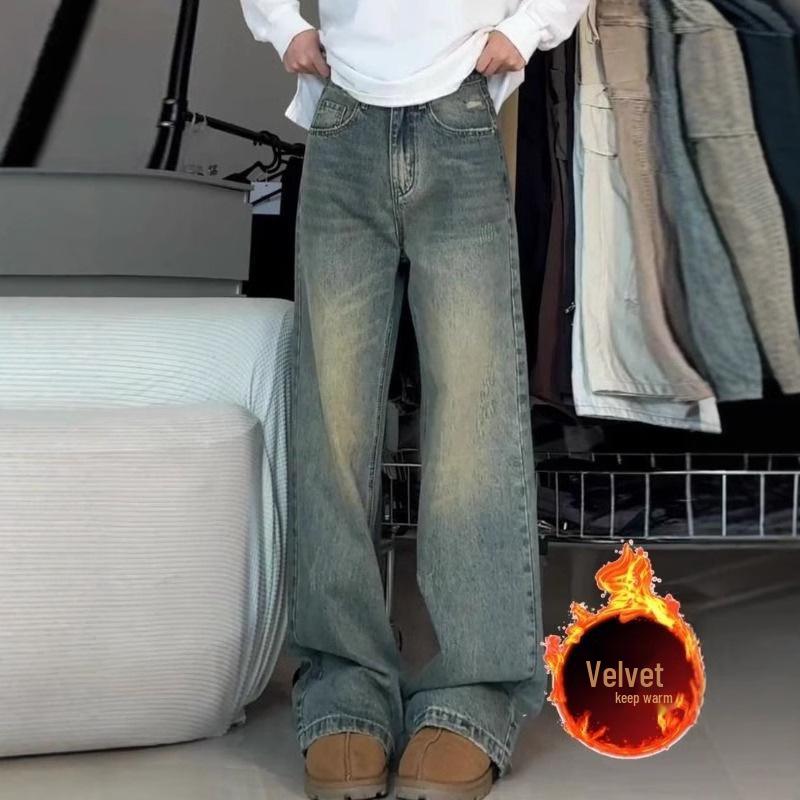 

Women s Fleece-Lined High-Waisted Retro Wide-Leg Jeans M